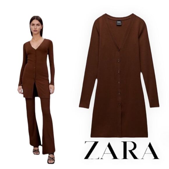 ZARA | Brown | LONG BUTTONED JACKET - Picture 1 of 10